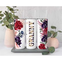 Floral Granny Tumbler for Mother's Day Gift for Granny, Granny Travel Cup for Grandma Gifts, 20 oz Tall Skinny Tumbler w