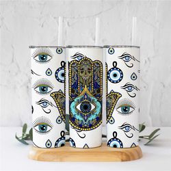 Evil Eye Tumbler, 20oz Skinny Tumbler, Spiritual Gifts For Women, Tumbler With Lid And Straw, Tumbler Cup, Celestial Zod