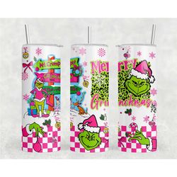 Merry Gr!nchmas Pink Christmas Tumbler / Candy Cane Drinkware / Metal Straw Xmas Tumbler / Reusable Drinkware / Unique G