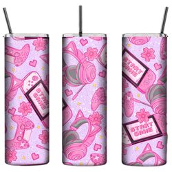 personalised tumbler-  gamer girl 20oz tall skinny tumbler, personalised gifts, customisable drink bottle, pink cute gam