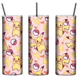 personalised tumbler-  kawaii yellow electric type 20oz tall skinny tumbler, personalised gifts, drink bottle, hand draw