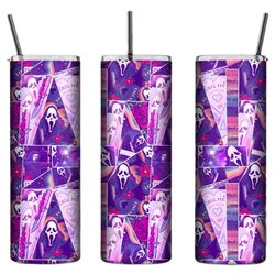 Personalised Tumbler- Ghost Face Patchwork 20oz Tall Skinny Tumbler, Personalised Gifts, Hand Drawn Fandom, Scream Ghost