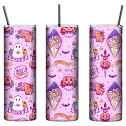 Personalised Tumbler- Pink Halloween 20oz Tall Skinny Tumbler, Personalised Gift, Pink Halloween, Classic Halloween trad