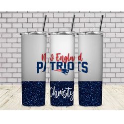 Skinny Tumbler-Faux Glitter-Patriots-Gift for Her-Football, 20oz or 30oz