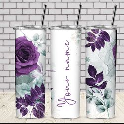 Skinny tumbler-purple roses-personalized-add your name