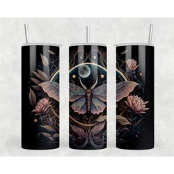 Mystical Moth Tumbler, Tumbler With Straw, Witchy Drinkware, Plastic Straw Wiccan Tumbler, Celestial Drinkware, Unique G