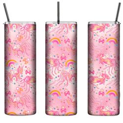 personalised tumbler- pretty pink unicorns 20oz tall skinny tumbler, personalised gifts, customisable drink bottle, unic