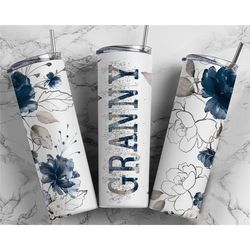 Granny Floral Tumbler Drinkware, Plastic Straw Blue Tumbler,  Mothers Day Drinkware, Unique Gift
