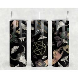 Witchy Vibes Tumbler, Pagan Drinkware, Plastic Straw Wiccan Tumbler, Skull Drinkware, Unique Gift, Gothic Tumbler
