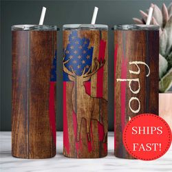 Personalized Deer Hunting Wood-look Tumbler For Men Gift From Kids For Dad on Father's Day, Dad Tumbler Birthday Gift, P