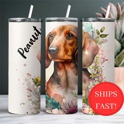 personalized dachshund tumbler with name gift for dachshund dog mom, dachshund lover gift, custom dog to go cup, cute da