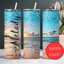 Personalized Beach Tumbler Girl's Trip Beach Vacation Keepsake, Glitter Beach To Go Cup, Beach Lover Gift, Beach Theme P