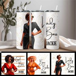 Custom Boss Lady Tumbler Gift for African American Lady Boss on Boss's Day, Black Lady Boss Tumbler with Name, Boss Lady