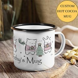 Child's Personalized Christmas Mug with Name, Child's Enamel Holiday Mug, Child's Cocoa Mug, Custom Hot Chocolate Mug fo