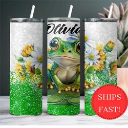 Personalized Frog with Sunflowers Tumbler, Cute Frog Gift For Her, Frog Lover Gift Cup, Custom Frog Tumbler with Straw,