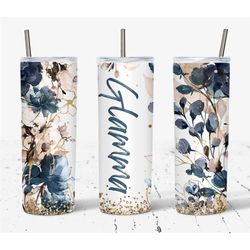 BLUE FLORAL GLAMMA 20-Ounce Skinny Tumbler - Perfect Birthday gift or Mother's Day gift for your Glamma of a Nana!