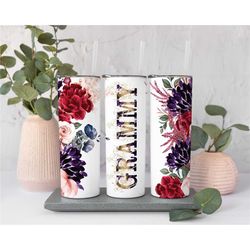 Floral Grammy Tumbler for Mother's Day Gift for Grammy, Grammy Travel Cup for Grandma Gifts, 20 oz Tall Skinny Tumbler w