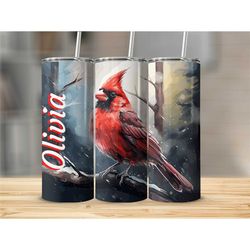Custom Cardinal Skinny Tumbler with Lid Personalized Travel Cup with Straw 20 oz Cup Trendy Gift for Her Gift for Bird L