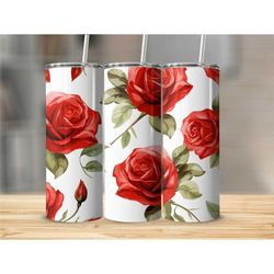 Rose Skinny Tumbler Cup with Straw Floral Travel Cup with Lid Boho Gift For Her Trendy Gift for Bridesmaid Gift with Nam