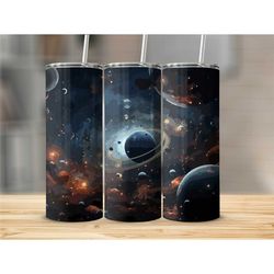 Planet and Stars Tumbler Skinny Cup with Lid Travel Cup with Straw Gift for Him Gift for Her Birthday Gift for Christmas