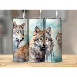 wolf skinny tumbler cup with lid wolf travel cup with straw gift for him gift for her gift for wolf lover with optional
