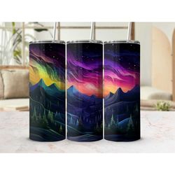 3D Northern Lights 20 oz Tumbler with Lid Cup with Straw Skinny Tumbler Cup Gift for Her Birthday Gift for Christmas Gif