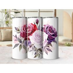 Floral 20 oz Tumbler with Lid Cup with Straw Skinny Tumbler Cup Boho Christmas Gift For Her Birthday Gift for Flower Lov