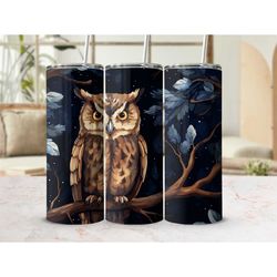 Night Owl 20 oz Tumbler with Lid Cup with Straw Skinny Tumbler Cup Birthday Gift for Her Gift for Him Christmas Gift for