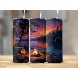 Camping Skinny Tumbler Cup with Straw Rustic Travel Cup with Lid Gift for Campers Gift for Nature Lovers Optional Person