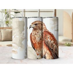 red-tailed hawk skinny tumbler cup with lid bird travel cup with straw personalized gift for her birthday gift for bird