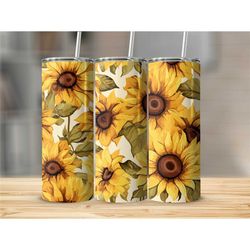 sunflowers skinny tumbler cup with straw travel cup with lid personalized gift for her gift for flower lover gift for br