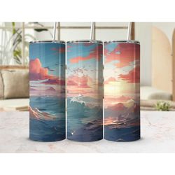 3D Oceanscape 20oz Tumbler with Lid Travel Cup with Straw Skinny Tumbler Cup Gift for Her Birthday Gift for Christmas Gi