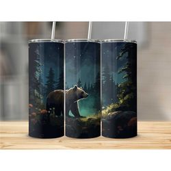 Bear in the Woods 20 oz Tumbler with Lid Cup with Straw Travel Cup Skinny Tumbler Cup Christmas Gift Present Birthday Gi
