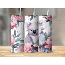 Koala Bear Skinny Tumbler Cup with Straw Adorable Animal Travel Cup w/ Lid Gift for Him Trendy Gift for Her Gift for Bea