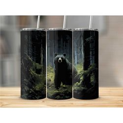 Custom Black Bear Skinny Tumbler Cup with Lid Bear Travel Cup with Straw Trendy Gift for Bear Lover with Optional Person