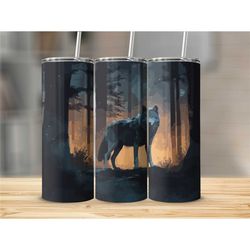 wolf skinny tumbler cup with lid wolf travel cup with straw gift for him gift for her gift for wolf lover gift with pers