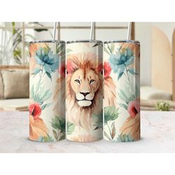 Lion 20 oz Tumbler with Lid Cup with Straw Travel Cup Skinny Tumbler Cup Christmas Gift Present Birthday Gift for Big Ca