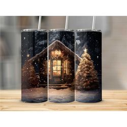 Christmas Cabin Tumbler Skinny Cup with Lid Travel Cup with Straw Gift for Her Birthday Gift for Christmas Gift for Natu