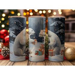 Polar Bear Skinny Tumbler Cup with Lid Travel Cup with Straw Gift for Birthday Gift for Christmas Gift for Bear Lover