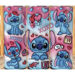Stitch Happy Valentines Day 20oz Skinny Tumbler , l Love XOXO Valentines Coffee Tumbler, Cartoon Valentine 20oz