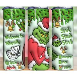 Grinch tumbler 20 oz skinny stainless steel tumbler the grinch Christmas gift 2 straws included