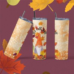Fall Gnome Tumbler with lid and straw, It's Fall Y'all Cup, Pumpkin Spice Cup, Cup for fall, 20oz tumbler keeps drinks h