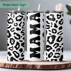 Mama Leopard Personalized Tumbler with Lid & Straw 20oz - Custom Mama Tumbler Gift For Mama Tumbler With Name - Leopard