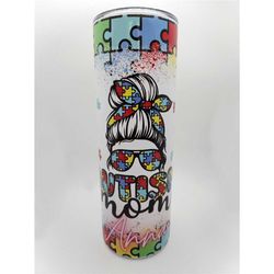 Personalised 20oz Tumbler Autism Mom Design with Name - Work - Home - Office - Day Trips - Cold or Hot Drinks for ages