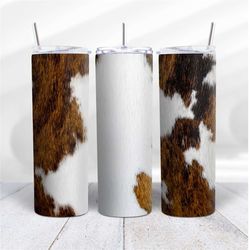 Personalised 20oz Tumbler Cow Hide Design with Name - Work - Home - Office - Day Trips - Cold or Hot Drinks for ages