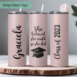 Class Of 2023 Tumbler with Lid & Straw 20oz - Personalized Tumbler For Graduation Gift For Women Student With Name - Coo