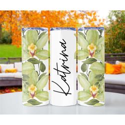 Green plant Custom name metal tumbler cup, Personalized Skinny Tumbler, Sublimation Tumbler, Gift for Her, Bridesmaid Gi