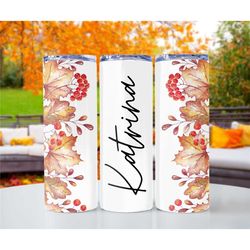 Foliage leaves metal Custom name tumbler cup, Personalized Skinny Tumbler, Sublimation Tumbler, Gift for Her, Bridesmaid