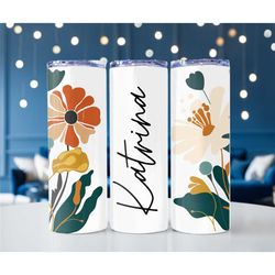 Personalized Skinny Tumbler, Floral Sublimation Tumbler, Gift for Her, Bridesmaid Gift, Custom name metal tumbler cup