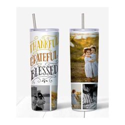 collage photo tumbler, personalized gift for grandparents, gift for mom, gift for dad, custom photo tumbler, grateful th